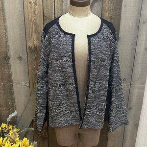 Eileen Fisher Woman 2X Tweed Knit Open Front Jacket Zip Cuff Italian Fabric